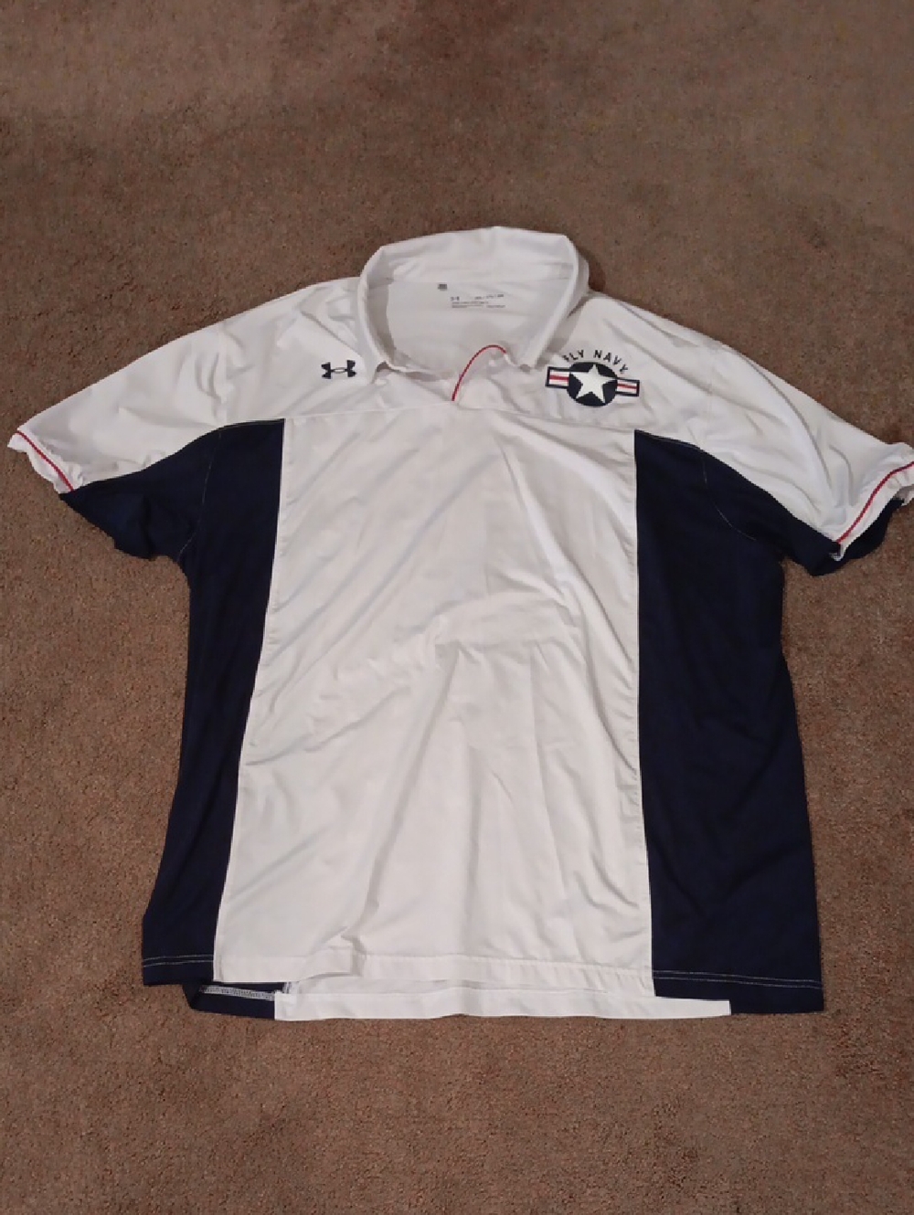Under Armour White & Navy Men's Short Sleeve Polo with Military Crest